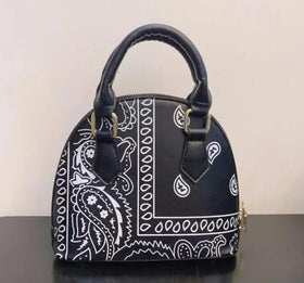 Fashion Leather Tote Bag for Women Bandana Print Handbag