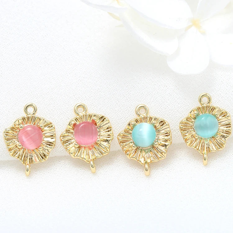 Unique Design Inlaid Cat's Eye 14K Gold Plated Irregular Round Shape Charm for Jewelry Making