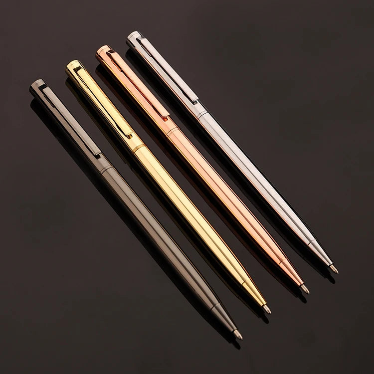 New Office Stationery Cheap Promotional Rose Gold Slim Metal Twist Ballpoint Pen Custom Logo Personalized Pens
