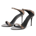 Ladies Simple Fashion Pretty Metallic Mule Slides Shoes Open Toe Woman High Heels Sandals and Slippers