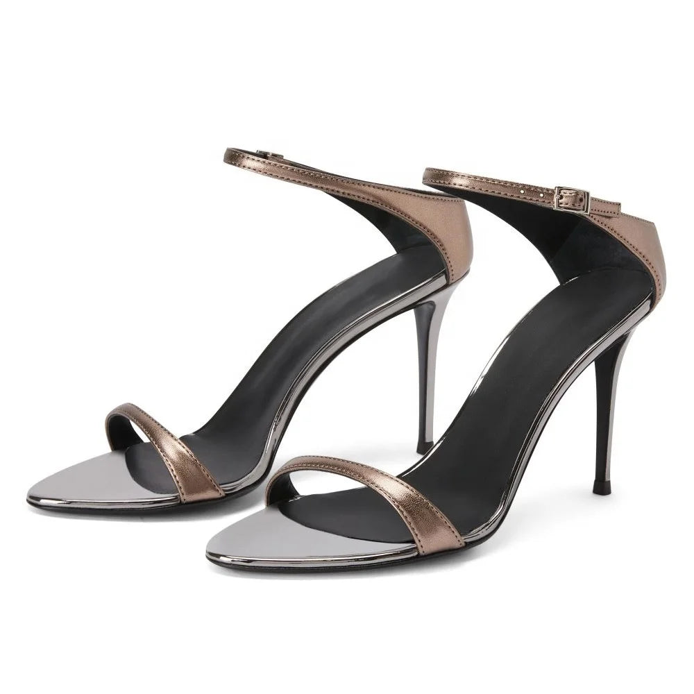 Ladies Simple Fashion Pretty Metallic Mule Slides Shoes Open Toe Woman High Heels Sandals and Slippers