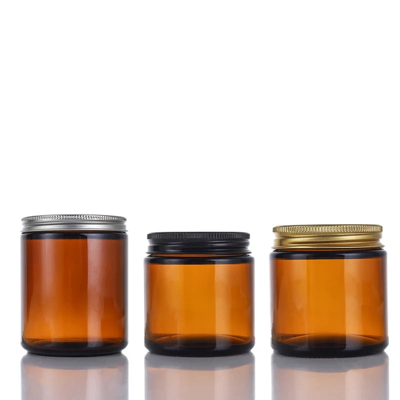 250ml 8oz Amber Clear Luxury Eco-Friendly Handmade Empty Straight Sided Glass Candle Jar with Aluminum Lids for Christmas