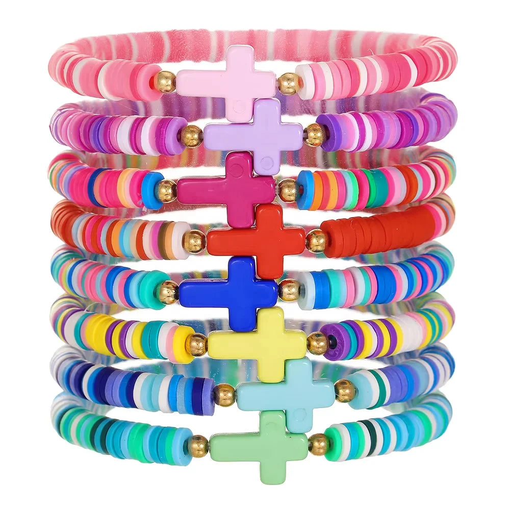 Bohemian Jewelry Flat Colorful Polymer Clay Bracelet Disc Spacers Rubber Macrame Silicone Bead Bracelet