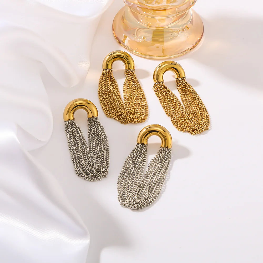 Hypoallergenic 316 L Stainless Steel Tassel Chain Long Drop Dangle Earrings Waterproof Personalized Fashion Jewelry
