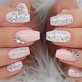 Wearing Ballerina Artificial Nail Powder White Press on Nails Artificial Fingernails Water Diamonds Silver Glitter Fake Nails