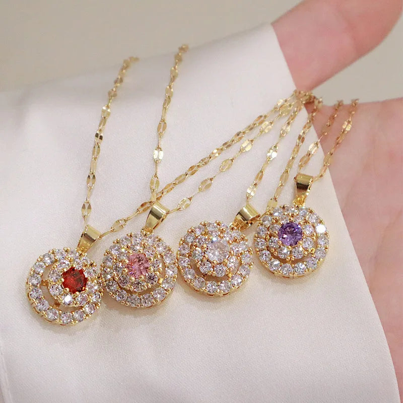GT Stainless Steel Rotatable Pendants Necklaces Luxury Dainty Clavicle Chain Rotary Zircon Necklace for Women