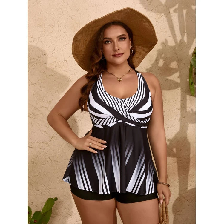 New Printed Skirt Swimsuit Shorts Set Plus Size Tankini Women Plus Size Swimwear Wholesale