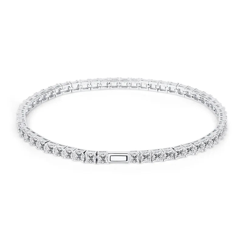925 Sterling Silver Rhodium Plated Princess Cut Zircon Hip Hop Tennis Bracelet Party Gift