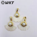 WT-JP344 WKT Classic Vintage Hot Selling Fan Design Freshwater Pearl Luxury Scallop Shell Necklace Pendants for Daily