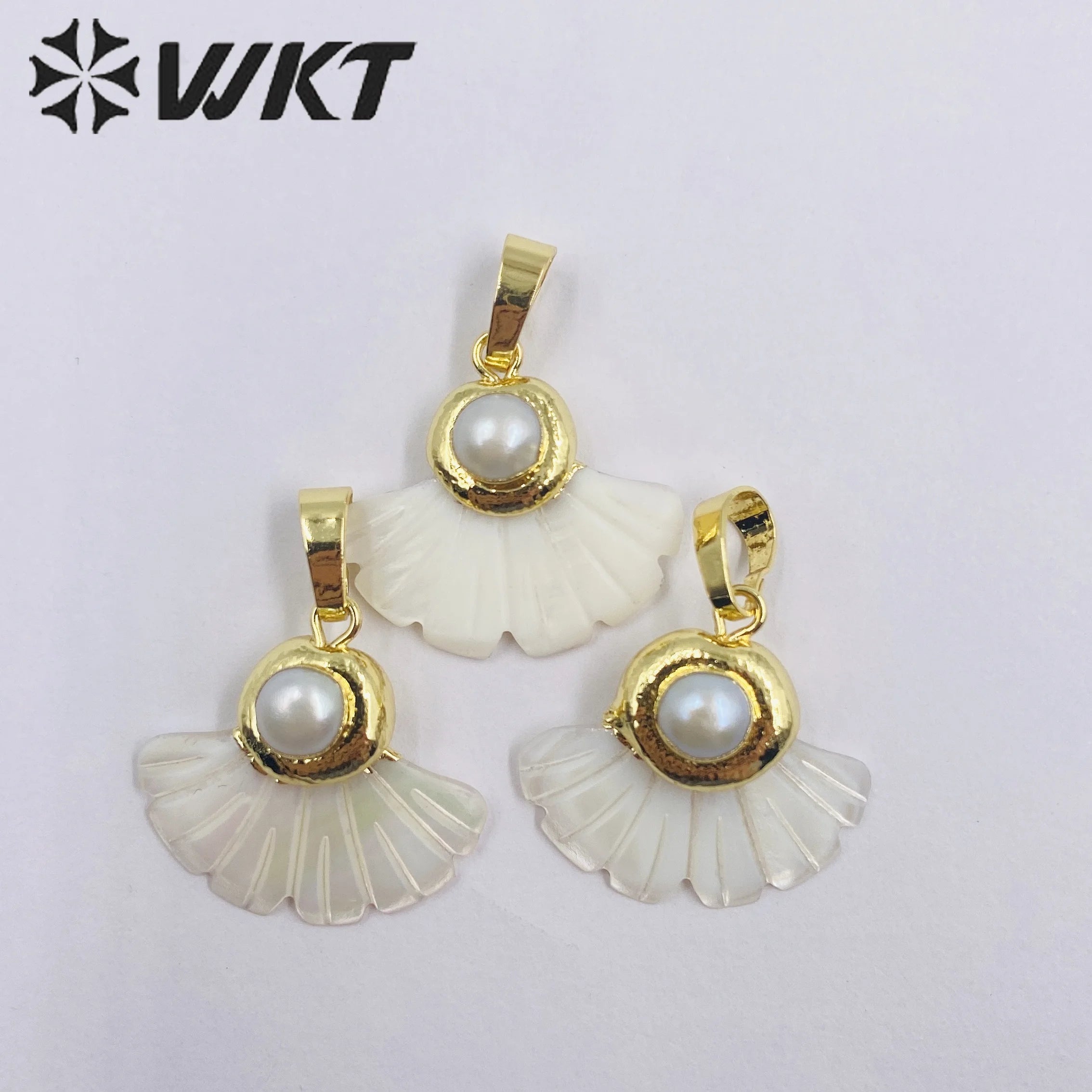 WT-JP344 WKT Classic Vintage Hot Selling Fan Design Freshwater Pearl Luxury Scallop Shell Necklace Pendants for Daily