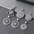 Trendy Style Hip Hop Nordic Mythology Stainless Steel Viking KNOT Triangle Blue Devil's Eye Pendant Necklace Vintage Jewelry