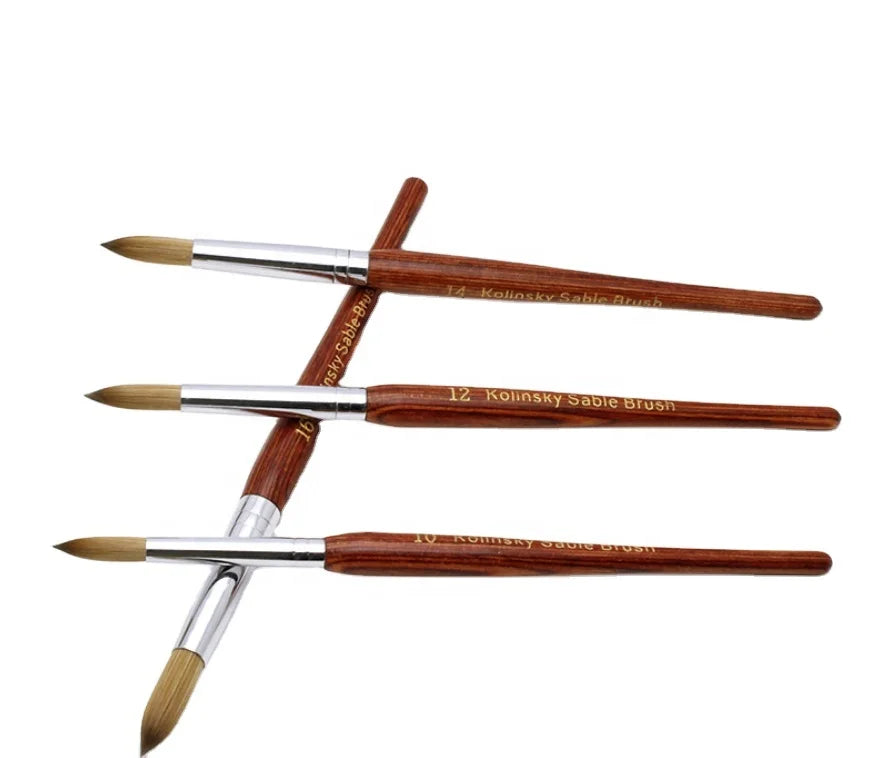 Superior Quality Red Wood Handle Round Flat Head Crystal Painting Pen Different Sizes 100% Pure Kolinsky Acrylic Nail Art Brush