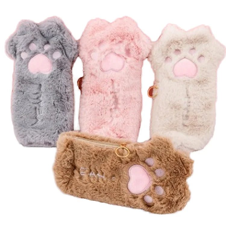 Cartoon Cat Claw Kawaii Stationery Pencil Bag Large Capacity Plush Pencil Case