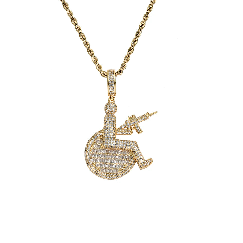 CN326 Bling Bling Brass Prong Setting Zircon Jewelry CZ Pendants Iced Out Hip Hop Necklace