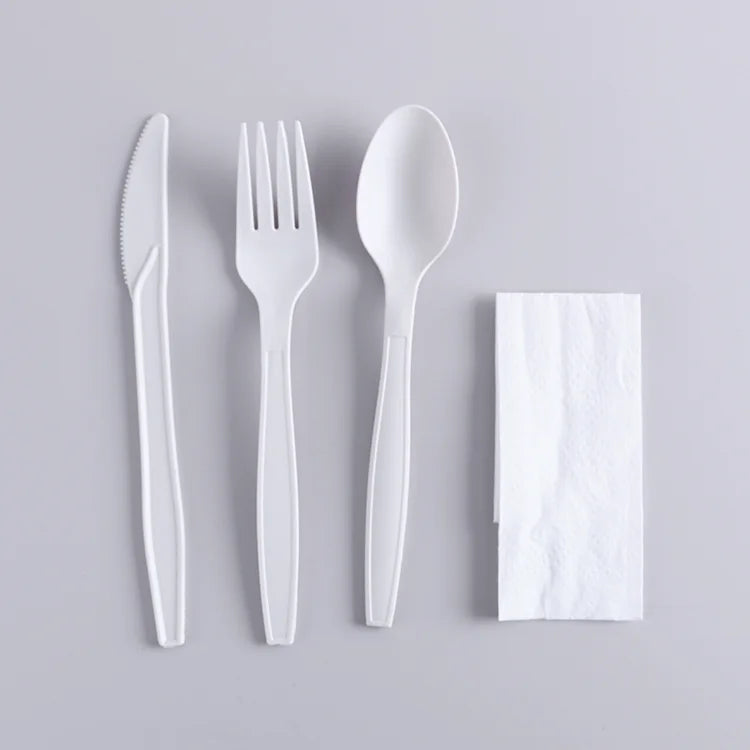 100% Biodegradable and Compostable Cutlery Sets Fork Spoon and Knife Plastic Silverware Disposable Plastic Cutlery