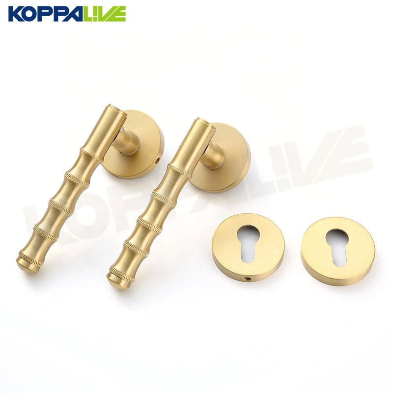 Koppalive Bamboo Brass Dummy Privacy Passage Door Lock Set Hotel Bedroom Bathroom Tubular Lever Wooden Door Handles