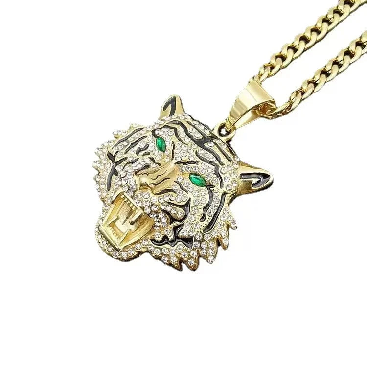 Professional Factory Custom Luxury Bottle Opener Jewelry Stainless Steel Tiger Head 18 Gold Plated Pendant Necklace