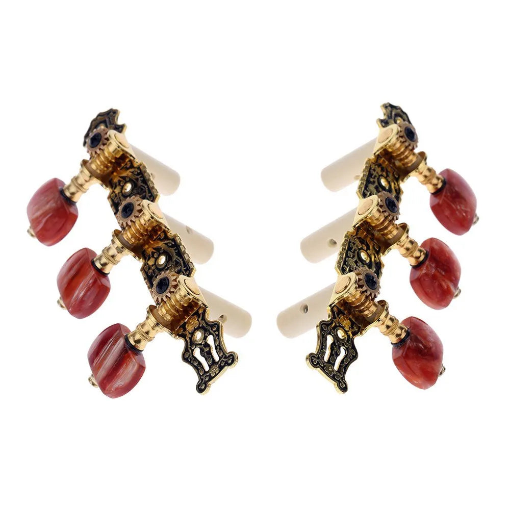 AO-020HV2P 2pcs(Left + Right) Classical Guitar Tuning Key Gold /Black Plated Peg Tuner Machine Head(long) String Tuner