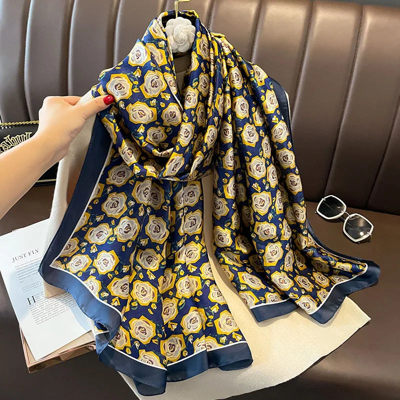 Wholesale Latest Ladies Stylish Silk Printed Silk Scarves for Women Evening Dress Shawls Elegant Flower Silk Head Scarf Hijabs