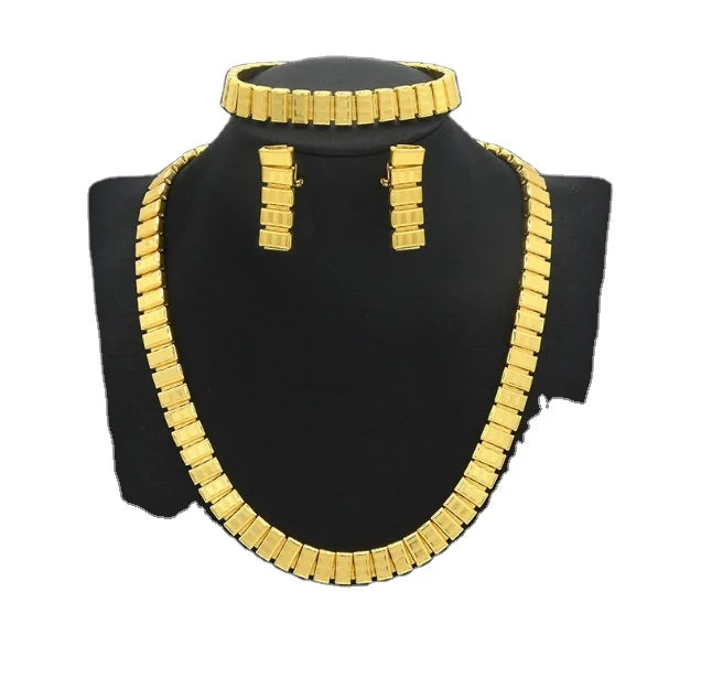 New 24k Jewelry Set Gold Independent Packaging Riding Crop Chain European and American Women's Necklace Earrings Bracelet