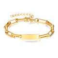 Fashion Jewelry Link Chain Bracelet in Stainless Steel Gold Plating Rectangular Sign Paperclip Chain Bracelet for Women