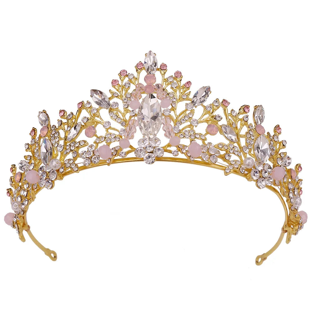 In Stocks! Corona Handmade Princess Gold Silver Tiara Bridal Headpiece Elegant Floral Crystal Crown for Women
