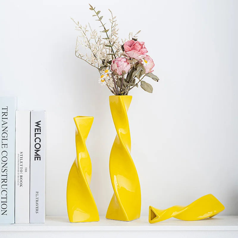 Nordic Twisted Ceramic Vase Flower Arrangement Dried Flowers Creative Flower UtensilsAbstract Decorative Ornament