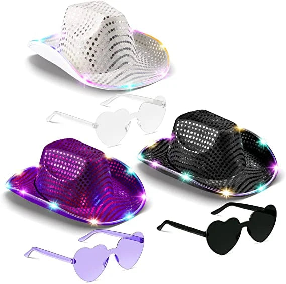 2023 Led Luminous Hat Beads Colorful Fluorescent Luminous Cowboy Jazz Hat Hip-hop Performance Party Luminous Top Hat