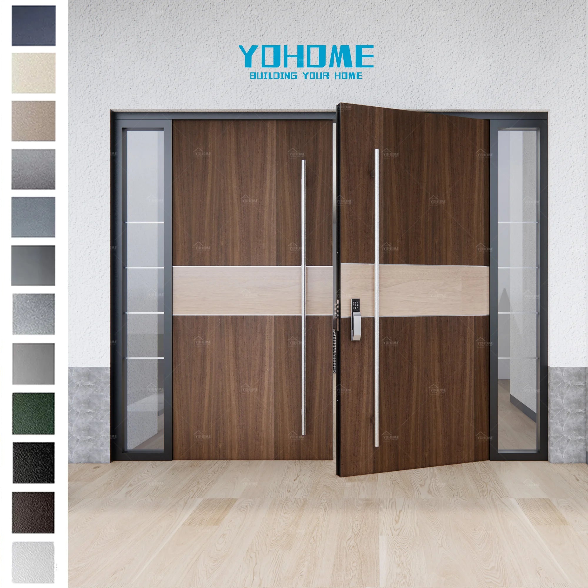 China New Design Double Doors for Houses Modern Security Entry Doors Wooden Double Entry Door
