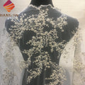 Latest Luxurious Silver Grey Beaded and Sequins Laces Ivory 3D Embroidered Net Bridal Lace Fabric