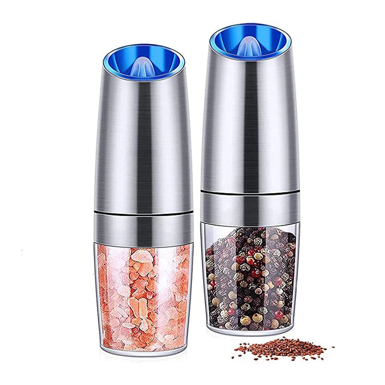 Stainless Steel Automatic Salt Pepper Mills Spice Grinder Blue LED Light Nordic Gravity Electric Salt and Pepper Grinder Set