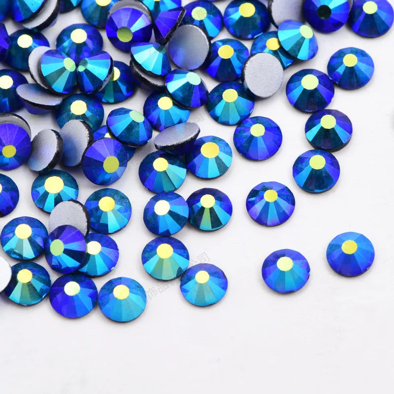 Hisenlee Wholesale AB Color SS20 Glisten Glass 3D Design Hot-Fix Loose Rhinestone Flat Base Nail Charms Luxury Woman Decorations