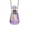 HZ Essential Oil Bottles Amethyst Necklace Silver Chain Bottle Perfume Pendant Charm Aromatherapy Crystal Stone Necklace Jewelry