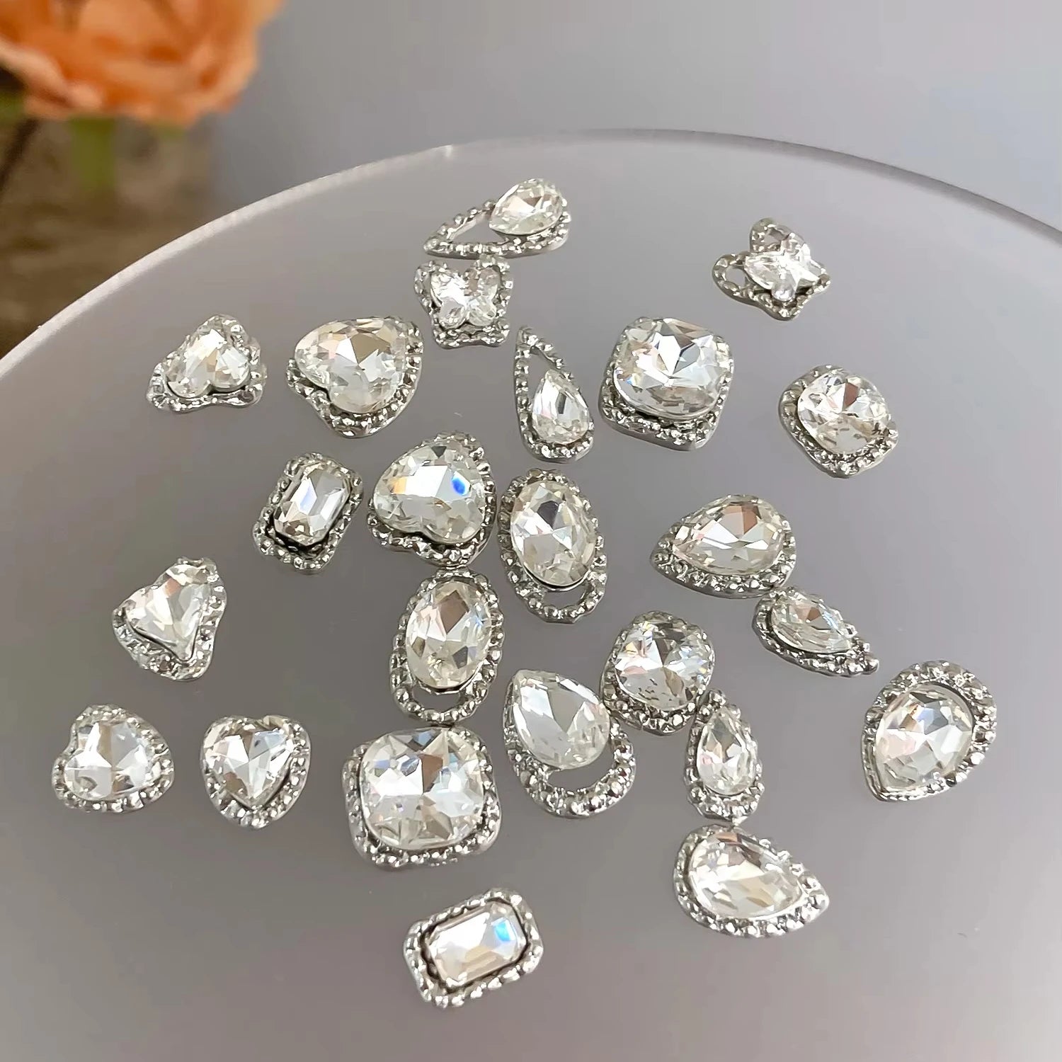Nail Diamond Jewelry Silver Transparent White Alloy Diamond Three Dimensional Butterfly Fat Square Water Drop Wear Nail Diamond