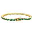 Wholesale Real Gold Plating Gold Silver Brass and Hip Hop 3mm Single Row Bling Green Zircon Tennis Chain Bracelet