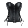 Steampunk Overbust Corset Front Zip Side Straps Decoration Waist Bustier Top Corselet