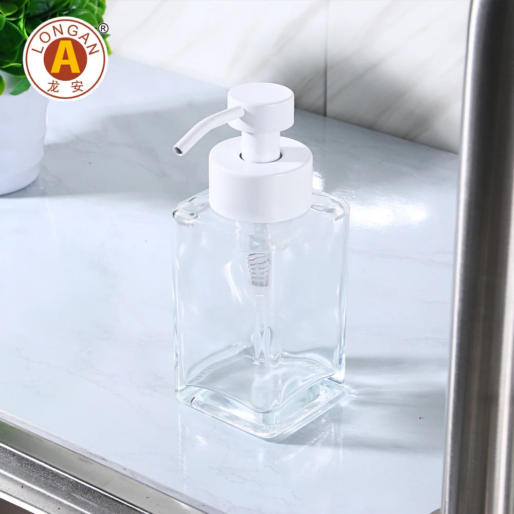 Frosted Matte Square Foam Cleanser Pump Bottles White Glass Soap Dispenser with Lotion Foaming Pump