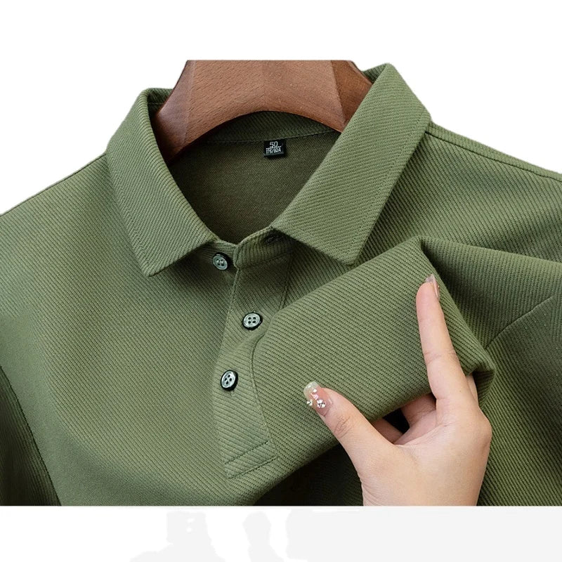 Men's Custom Logo Embroidered Solid Green  Shirts Performance Cotton Long Sleeve Quick Dry Casual Outfits Long Length Green