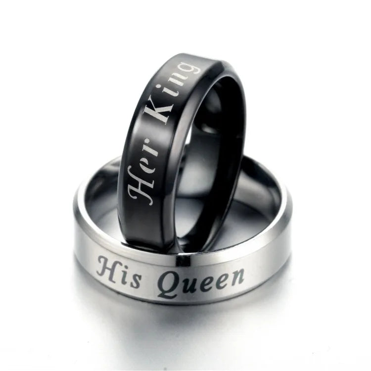 Wholesale Couple Promise Rings Fashion Luxury Stainless Steel Jewelry with Letter of Her King His Queen