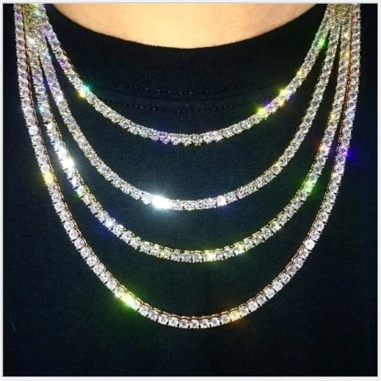 Hiphop Tennis Chain Necklace Alloy Plated Gold Twinkling Cz Tennis Necklace Choker Bling Bling Diamond Crystal Necklace