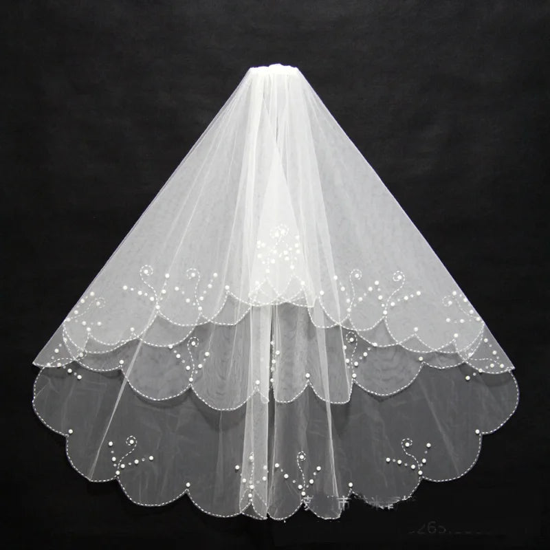 S426A 2026 High Quality New Glitter Beads Layers Veils Wedding Wholesale Ladies Cheap Bridal Veil
