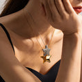 J&D Waterproof Non Tarnish 18K Gold Plated Stainless Steel Women Star Shape Hollow Pendant Necklace