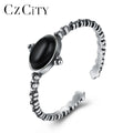 CZCITY Finger Resizable New Trendy Sterling Silver Punk Zircon Fashion 925 for Woman Egg Ring