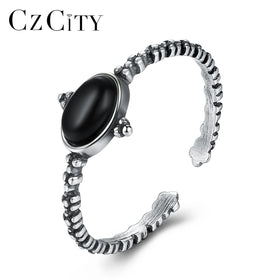 CZCITY Finger Resizable New Trendy Sterling Silver Punk Zircon Fashion 925 for Woman Egg Ring