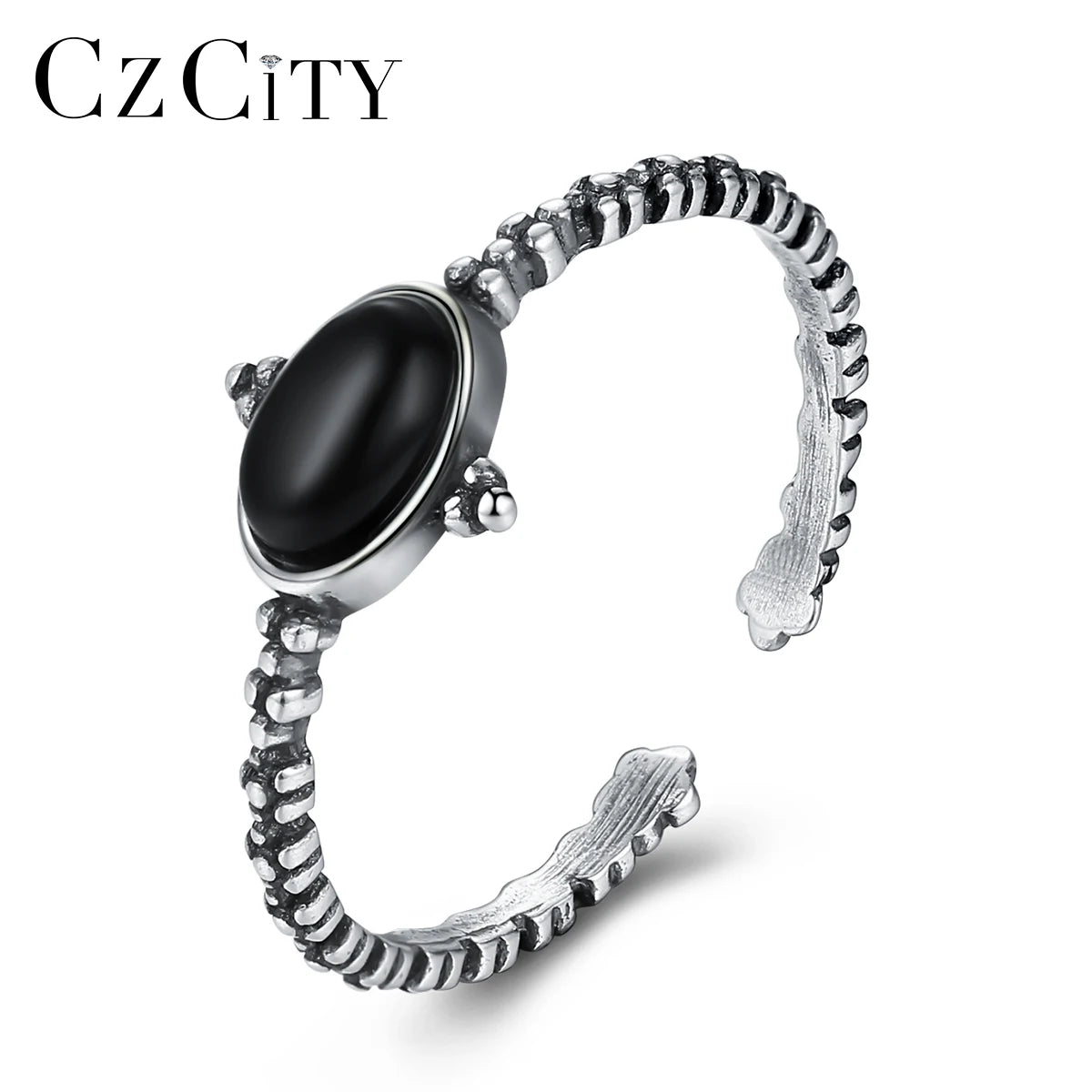 CZCITY Finger Resizable New Trendy Sterling Silver Punk Zircon Fashion 925 for Woman Egg Ring