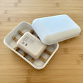 No Plastic Bathroom Accessories Natural Rectangle Bamboo Fiber Soap Holder Shower Soap bar Dish Cube Draining with Lid