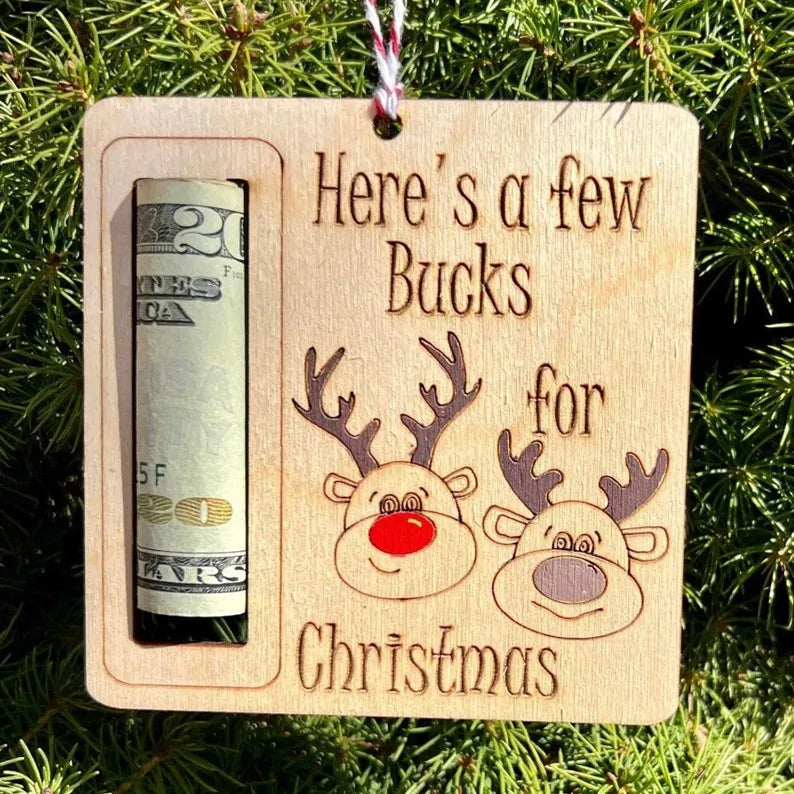 Custom Christmas Reusable Gift Laser Cut Wood Sign Christmas Ornaments Money Holder for Hanging Gifts