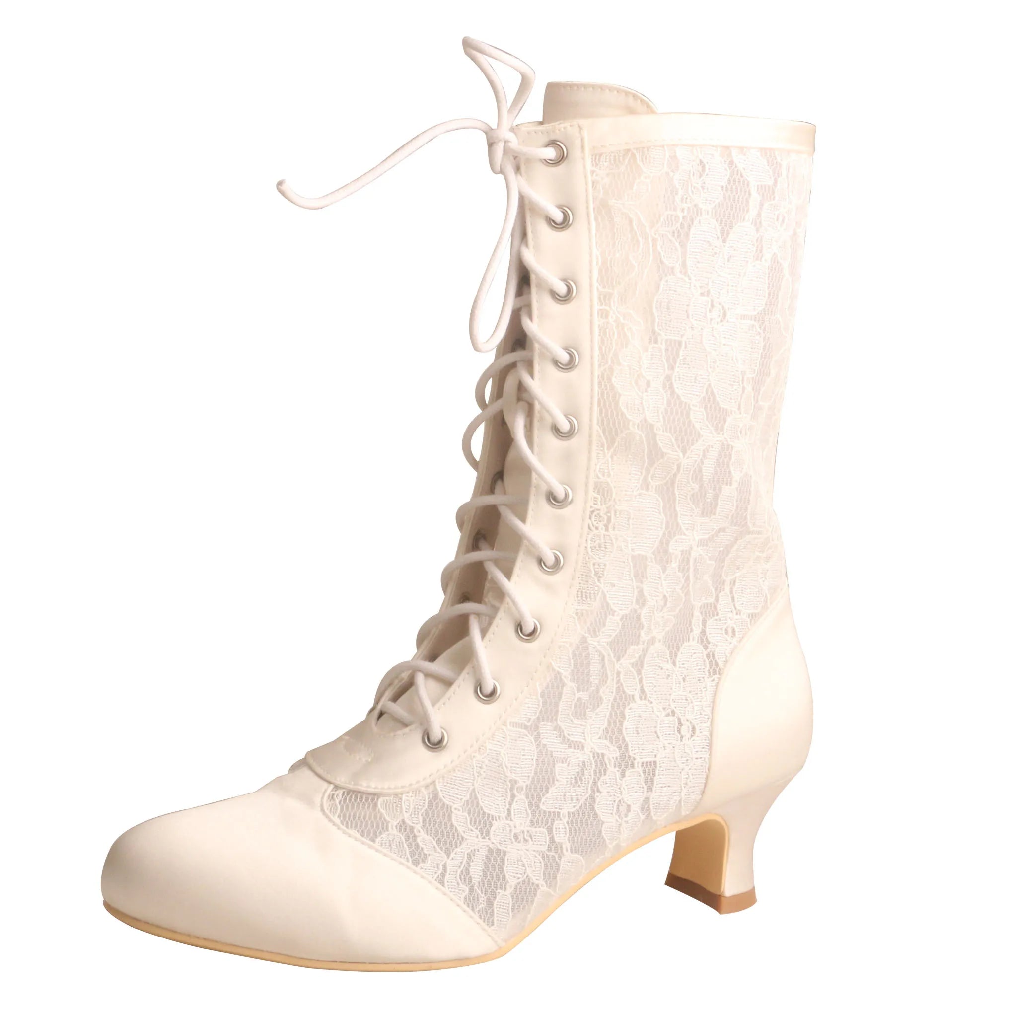 Summer Fashion White Lace Womens Boots Ribbon