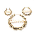 Custom Women's 18k Gold Plated Stainless Steel Initial Name Plate Earring Big Bamboo Circle Hoop Trendy Party Wedding Gift