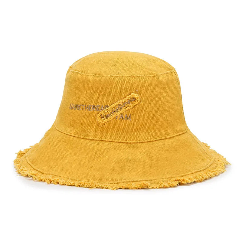 Rough Selvedge Design Distressed Multi-Color Wide Brim Breathable Summer Fisherman Cap Women Bucket Hat